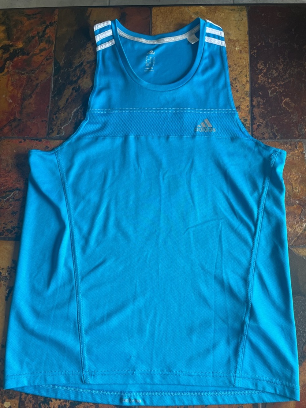 adidas Turquoise Blue Performance Tank with White Stripe Accents (371)